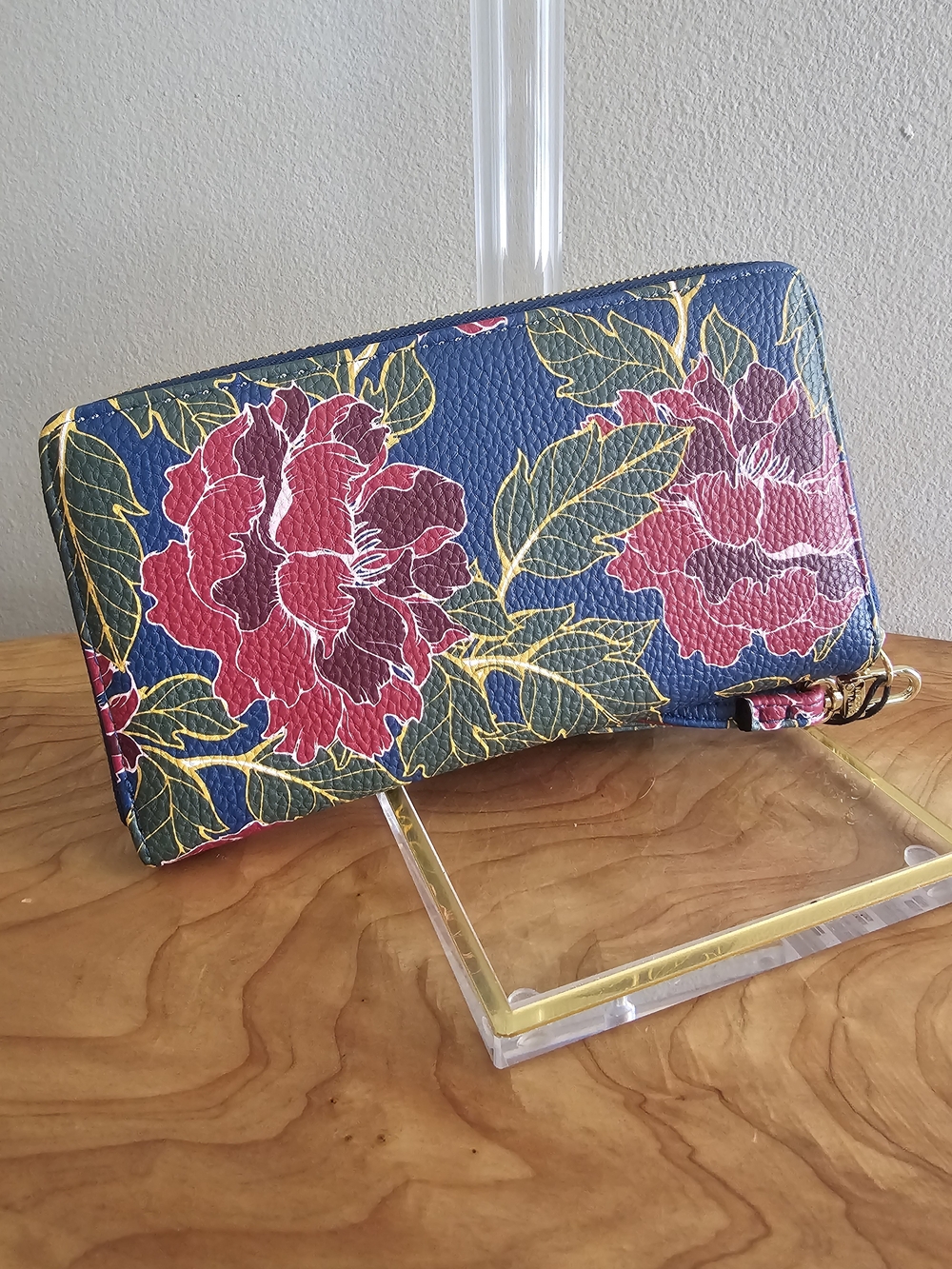 Steve Madden Navy Floral Zip-Around Wristlet Wallet - Picture 4 of 6
